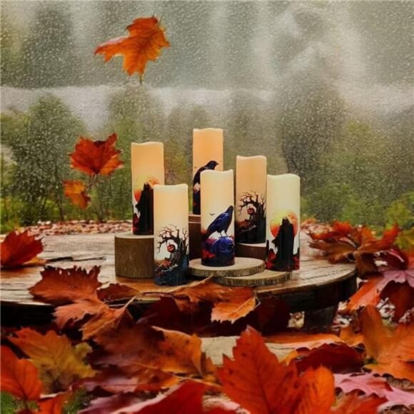 Halloween Flameless LED Candles, Set of 6, Gothic Design with Remote Control, 6 - Picture 4 of 8